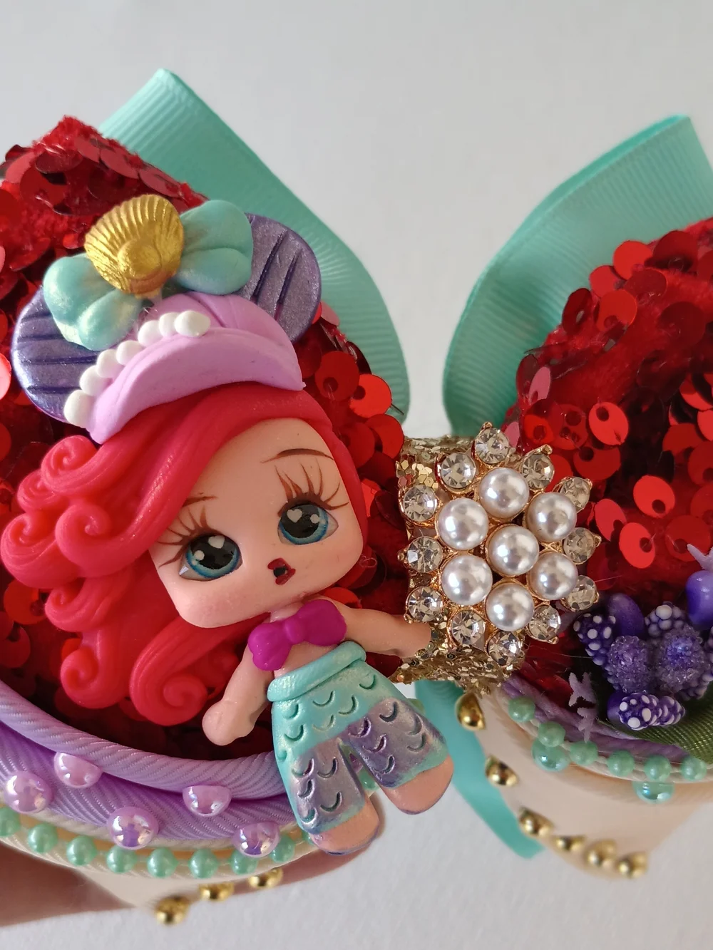 Handmade Little Mermaid Boutique Hair Bow - Kawaii Mermaid Statement Bow.